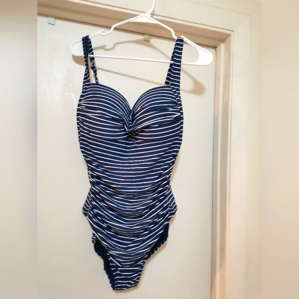 Niptuck blue and white stripe one piece swimsuit size :12